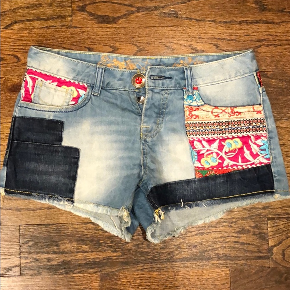 Desigual Multicolor Patchwork Jean Shorts